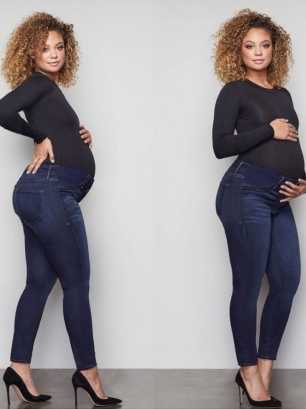 GOOD AMERICAN Good Mama Maternity Jeans Skinny Denim Blue Stretch Side Panels